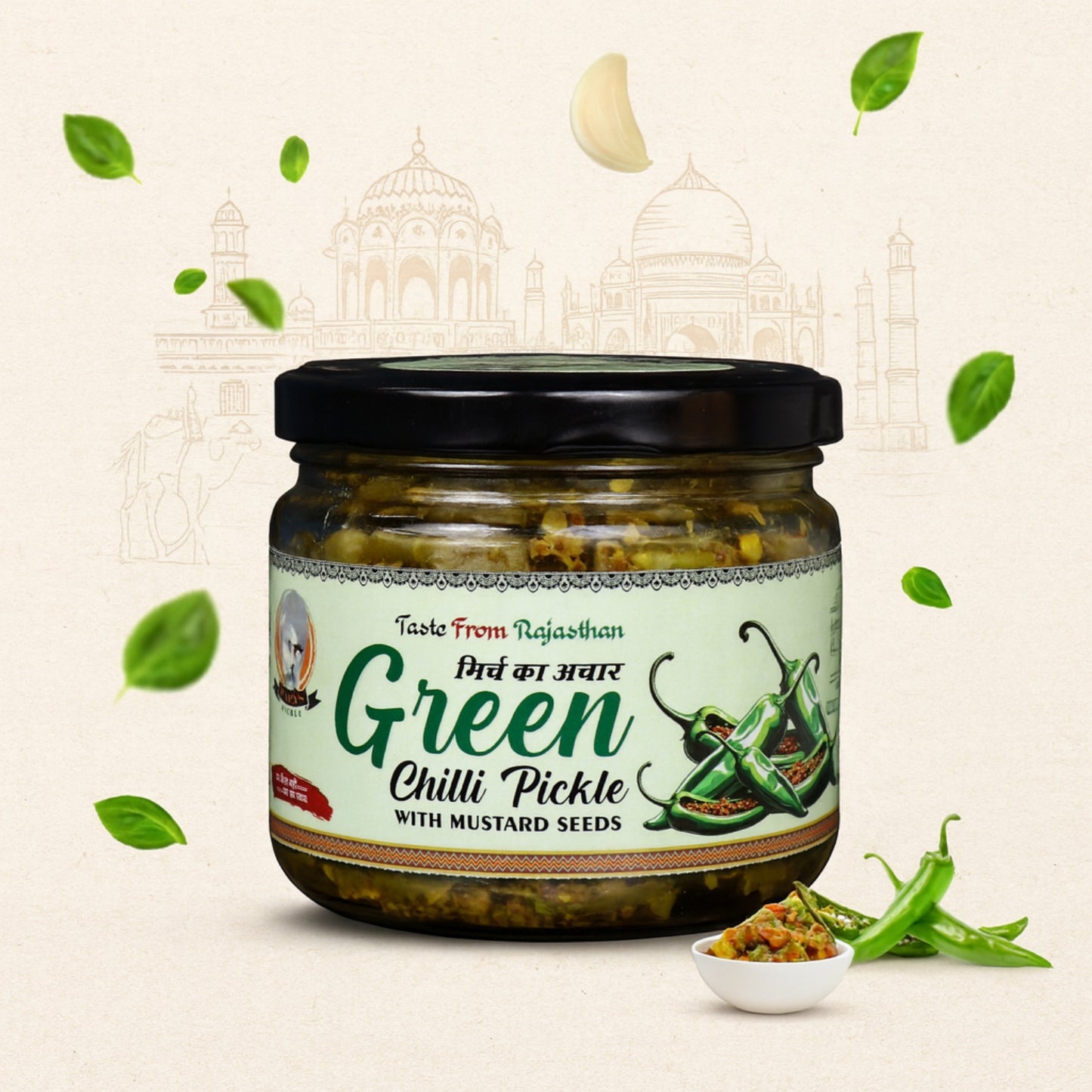 Papa’s Pickle – Authentic Rajasthani Green Chilli Pickle with Mustard Seeds (300g)