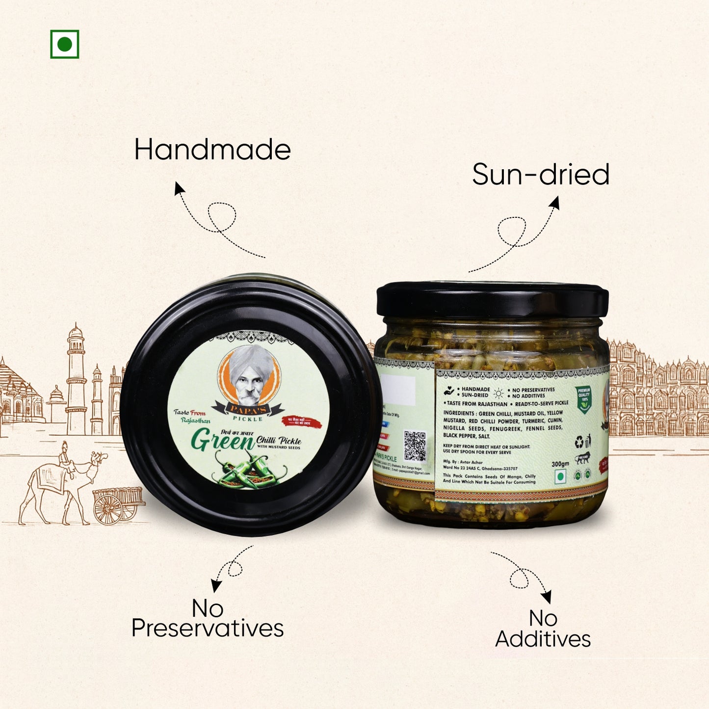 Papa’s Pickle – Authentic Rajasthani Green Chilli Pickle (300g)